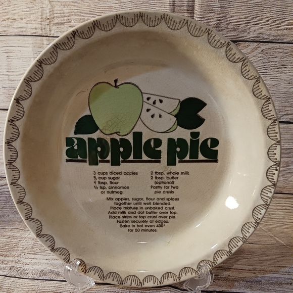 Vintage Mount Clemens APPLE PIE RECIPE PIE PLATE, Mount Clemens Pottery - Picture 2 of 6
